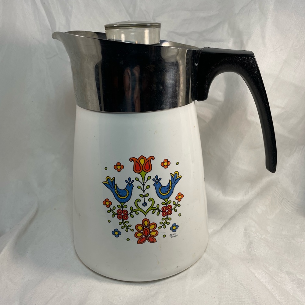 Vintage Corningware Coffee Pot Festival Bluebirds 6 cup Stovetop Percolator